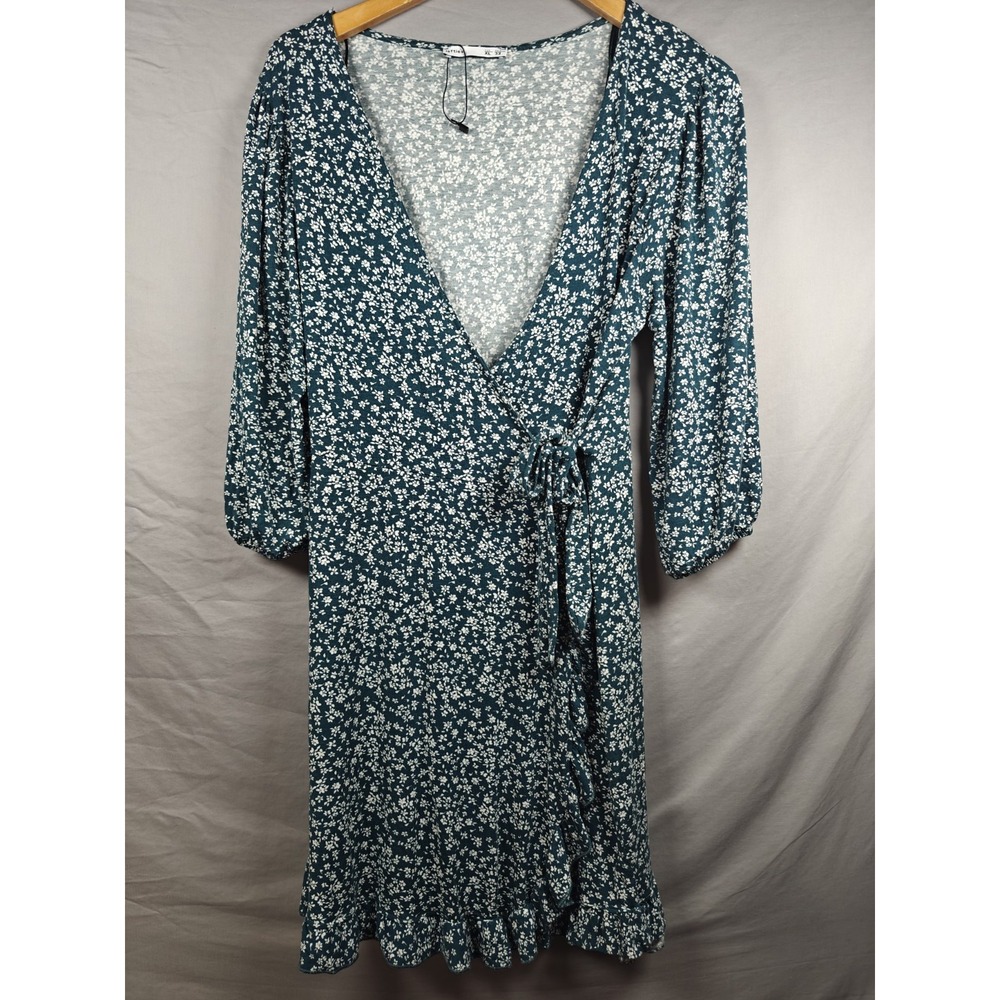 Lefties Womens Green Floral Print Wrap Dress XL Stretch